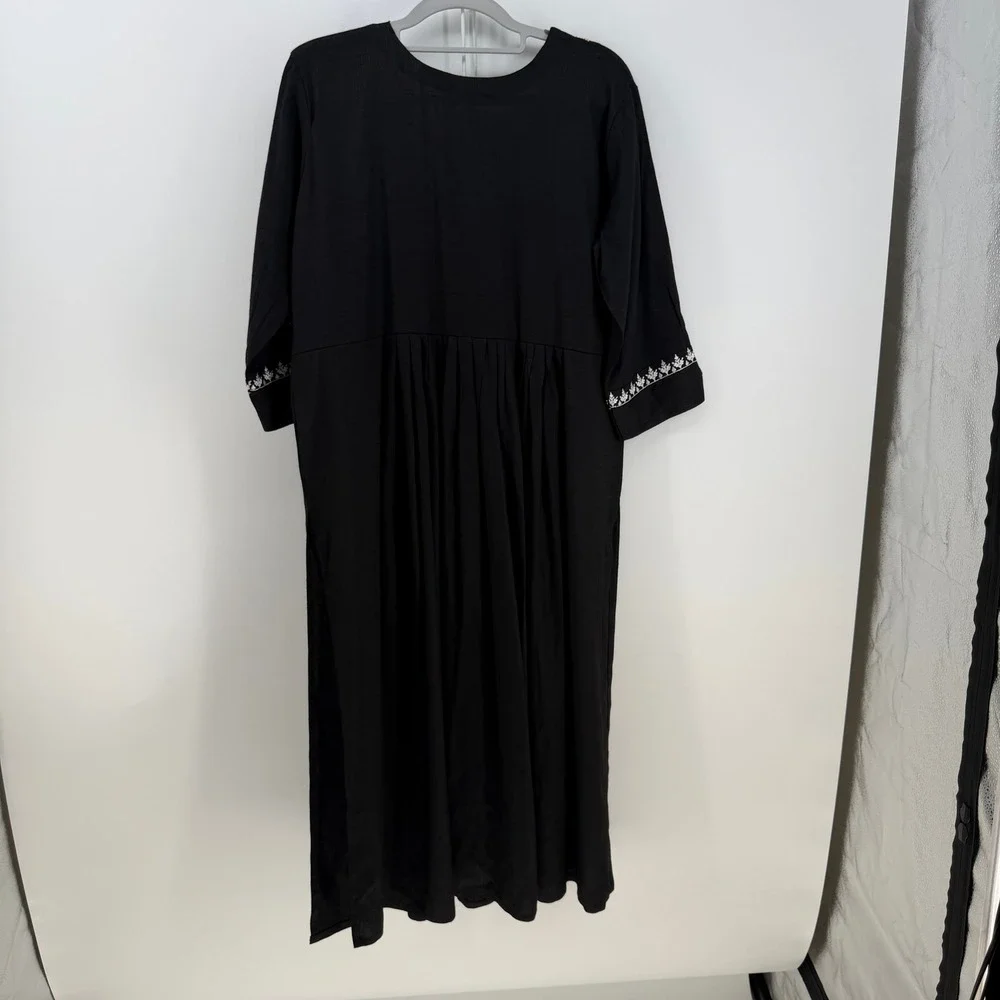 CU Breathe Fashion Kurti Tunic Dress Womens XL Black Embroidered Boho Ethnic NWT